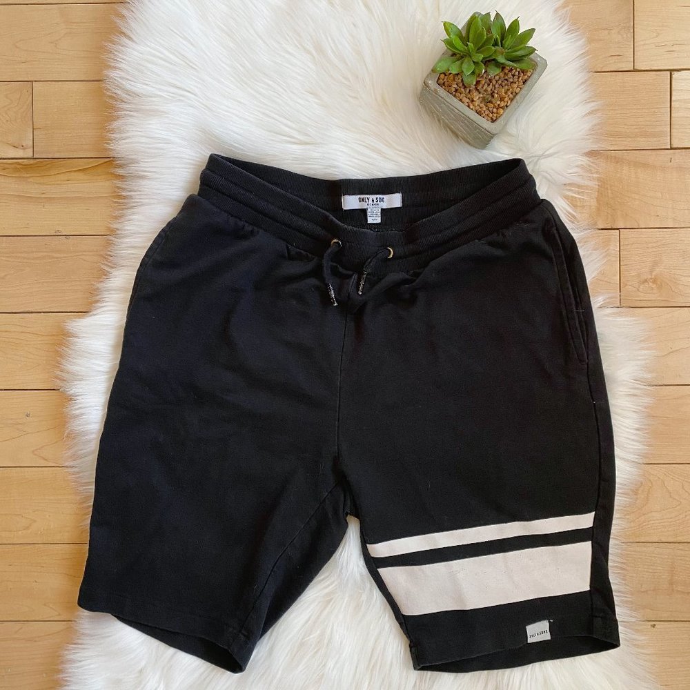ONLY & SONS black white stripe sweat lounge shorts